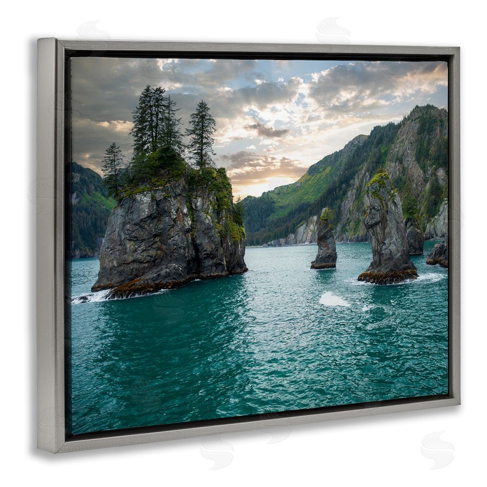 Daniel Sproul Nature Cliffs Jutting from Sea Grey Floating Frame Canvas Wall Art Print