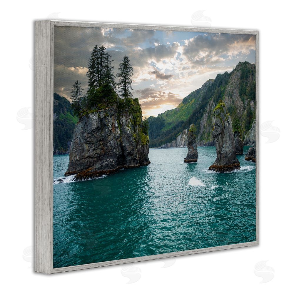 Daniel Sproul Nature Cliffs Jutting from Sea Gray Framed Giclee Wall Art Print