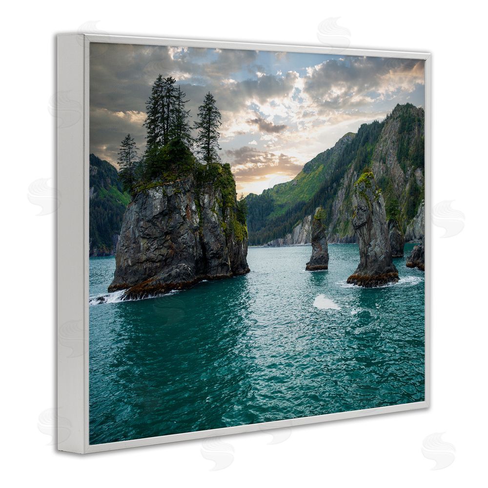Daniel Sproul Nature Cliffs Jutting from Sea White Framed Giclee Wall Art Print