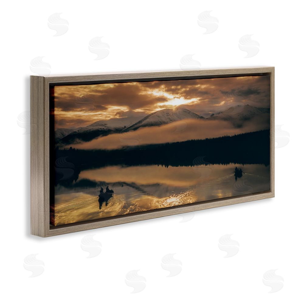 Daniel Sproul Cloudy Sunset Boaters Brown Floating Frame Canvas Wall Art Print