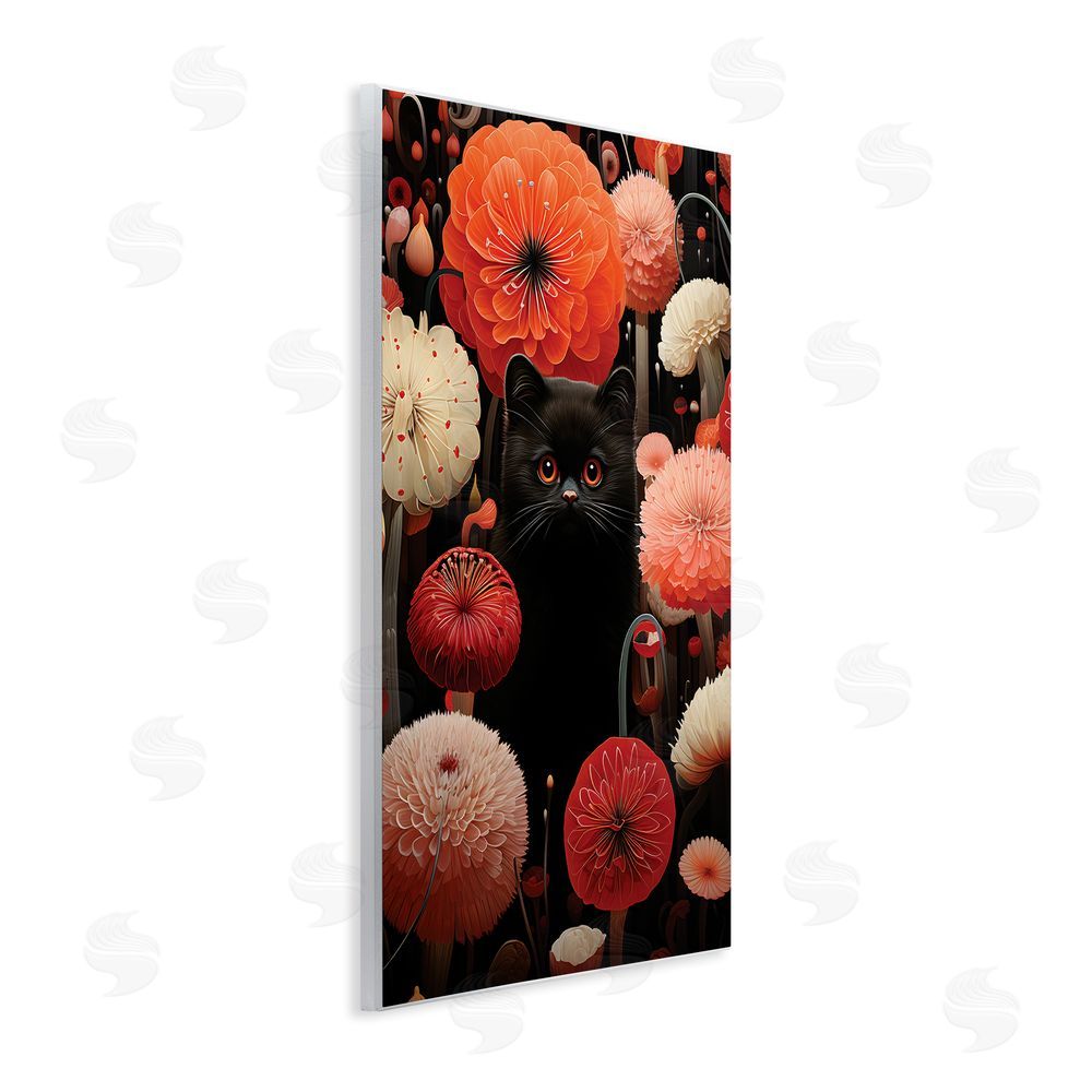 Gary Shergill Designs Black Cat Among Dahlias Wall Plaque Art Print