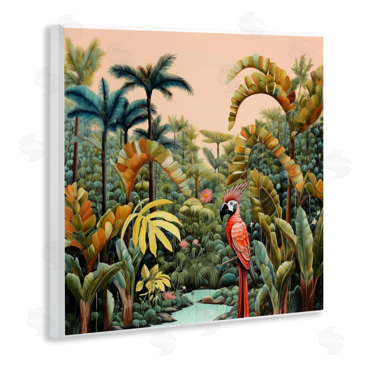 Parrot in Tropical Vegetation Wood Plaque Wall Art, Home Decor by Lazar Studio