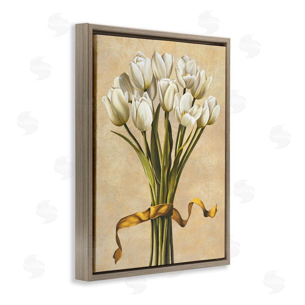 Lisa Corradini Vintage White Tulips Brown Floating Frame Canvas Wall Art Print