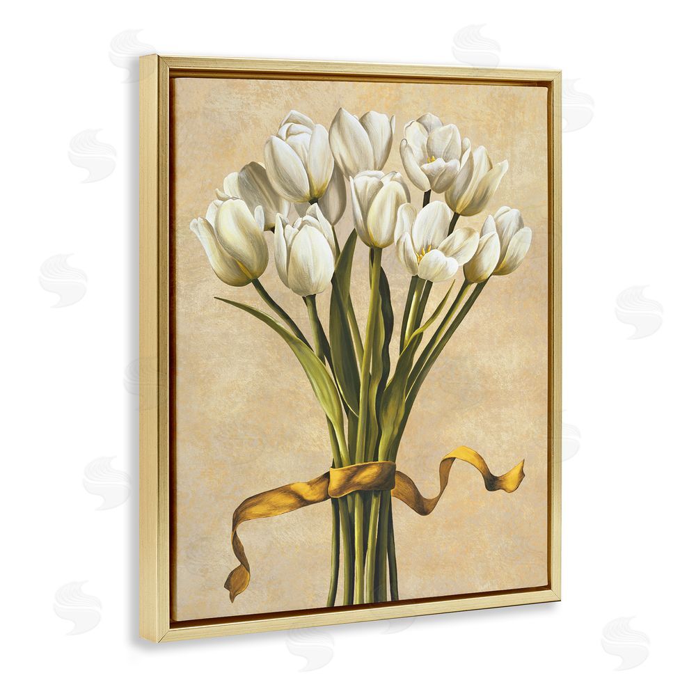 Lisa Corradini Vintage White Tulips Gold Floating Frame Canvas Wall Art Print
