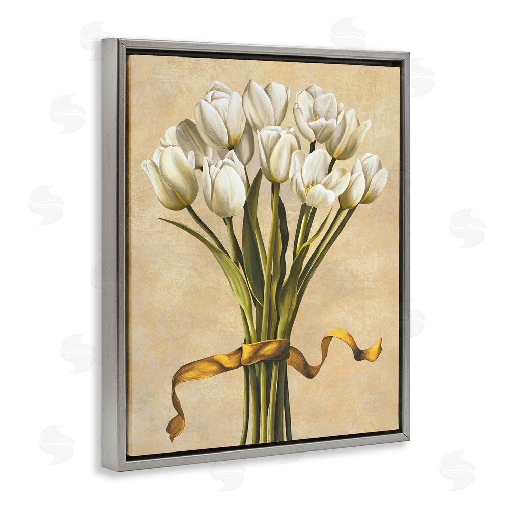 Lisa Corradini Vintage White Tulips Grey Floating Frame Canvas Wall Art Print