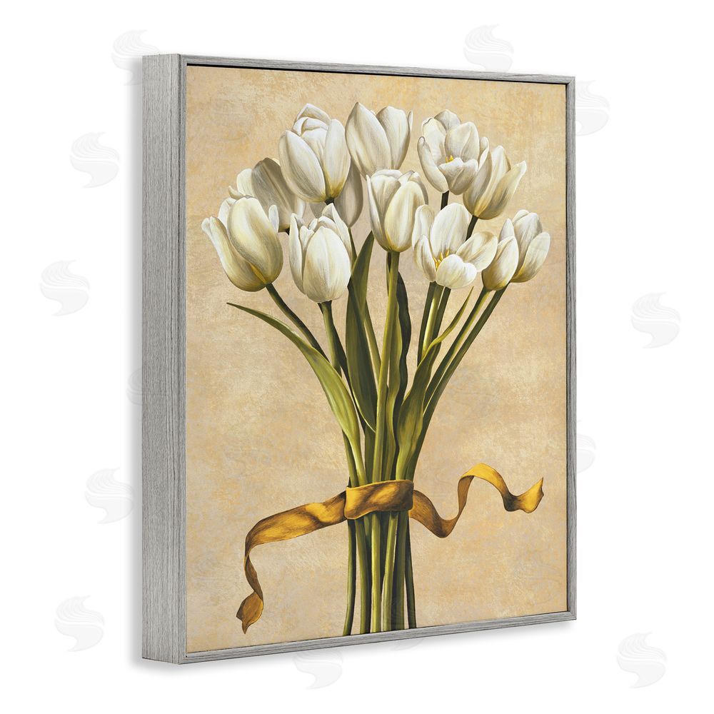 Lisa Corradini Vintage White Tulips Gray Framed Giclee Wall Art Print