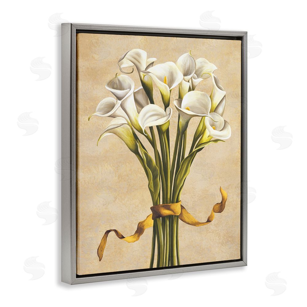 Lisa Corradini Vintage Calla Lilies Grey Floating Frame Canvas Wall Art Print