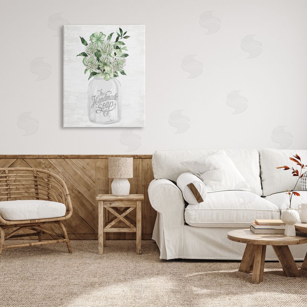 Lettered and Lined Herbal Blooms in Jar Canvas Wall Art Print in Room