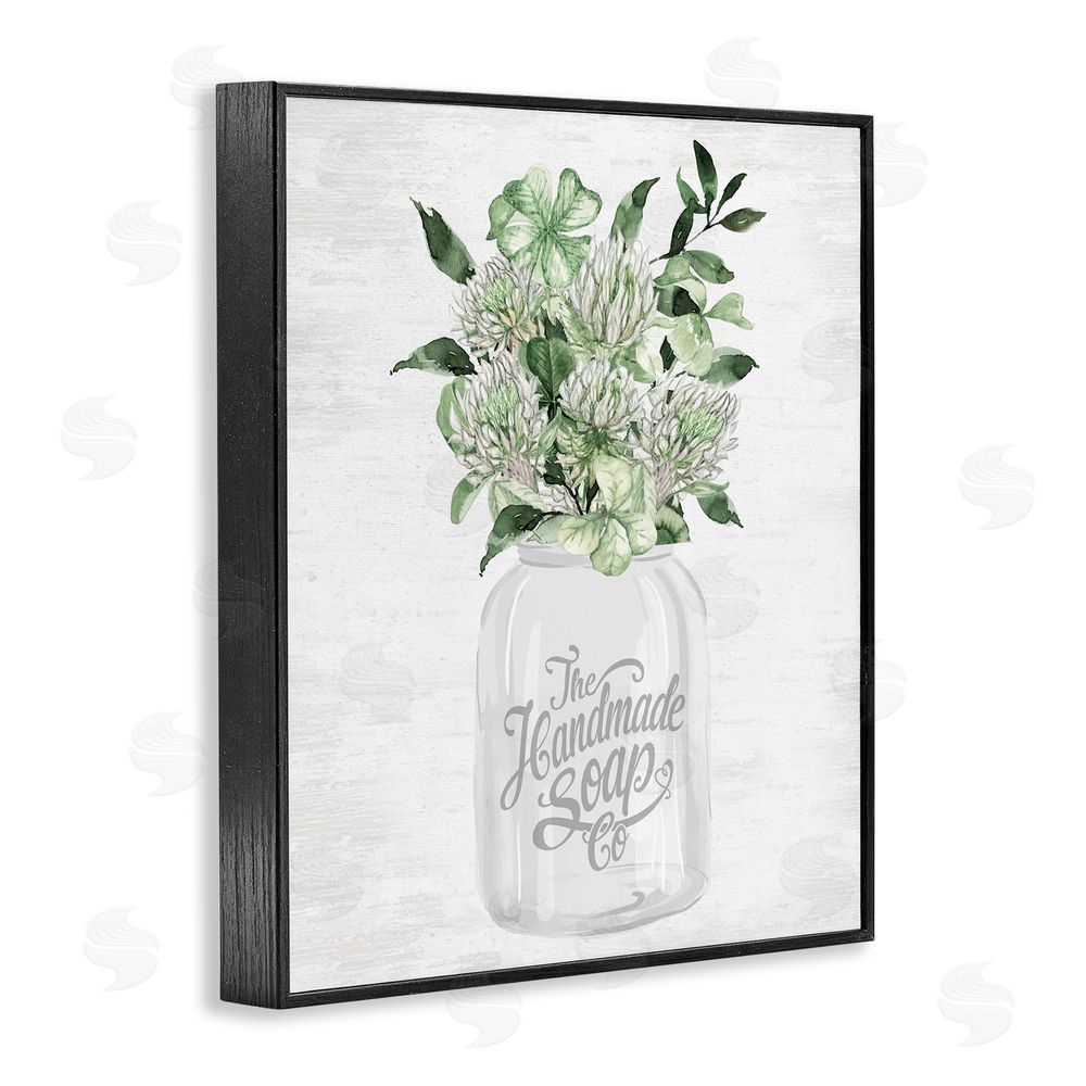 Lettered and Lined Herbal Blooms in Jar Black Framed Giclee Wall Art Print