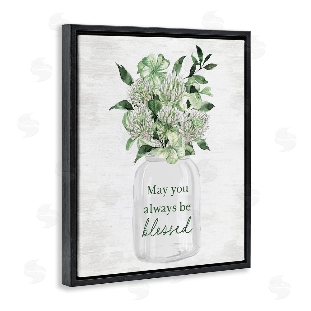 Lettered and Lined Be Blessed Herb Bouquet Black Floating Frame Canvas Wall Art Print