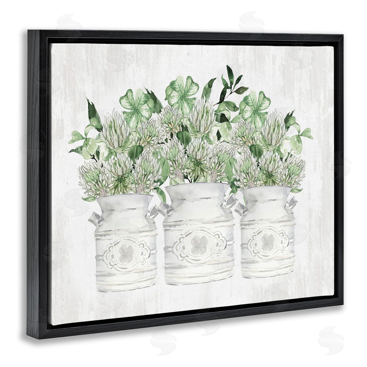 Rustic Shamrock Bouquets Black Floating Frame Canvas Wall Art, Home Decor by Lettered and Lined