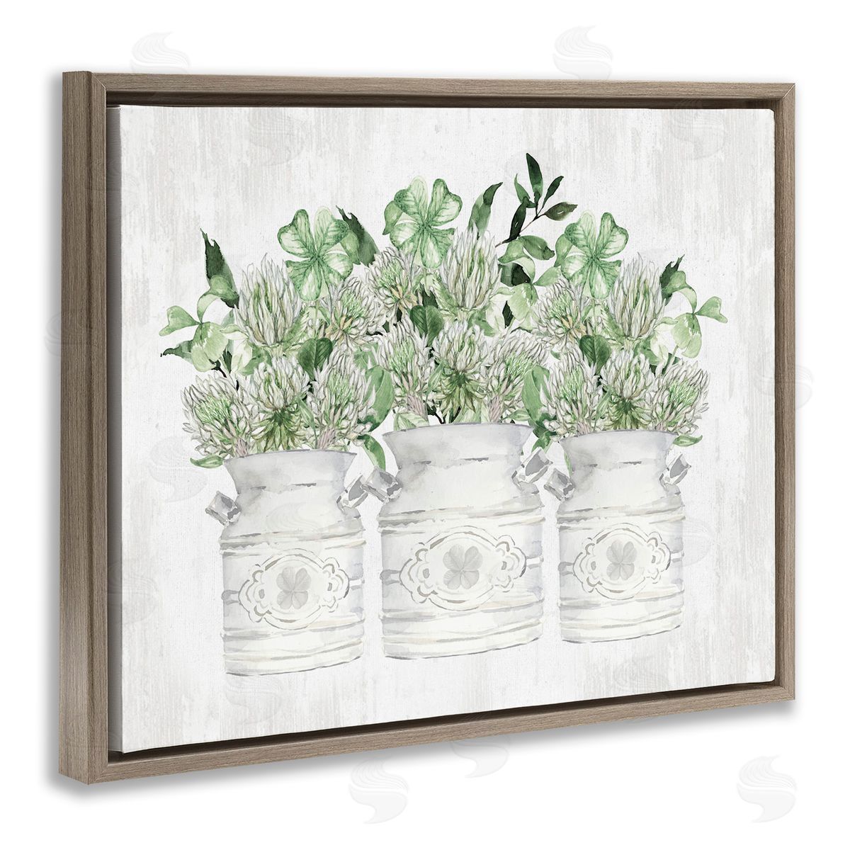 Rustic Shamrock Bouquets Brown Floating Frame Canvas Wall Art, Home Decor by Lettered and Lined