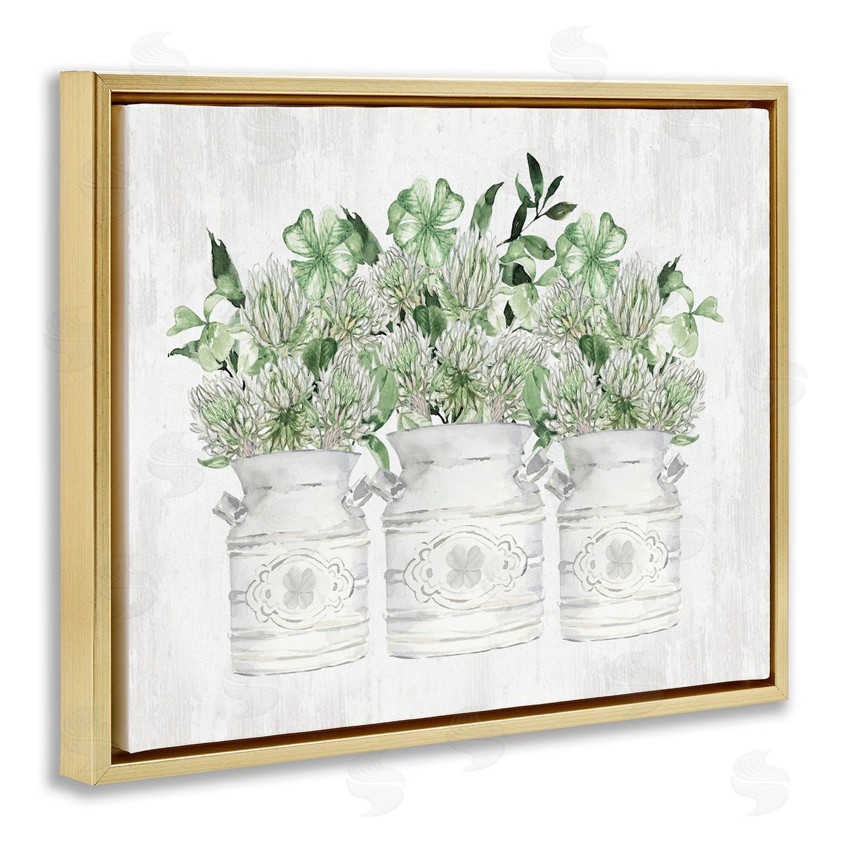 Rustic Shamrock Bouquets Gold Floating Frame Canvas Wall Art, Home Decor by Lettered and Lined
