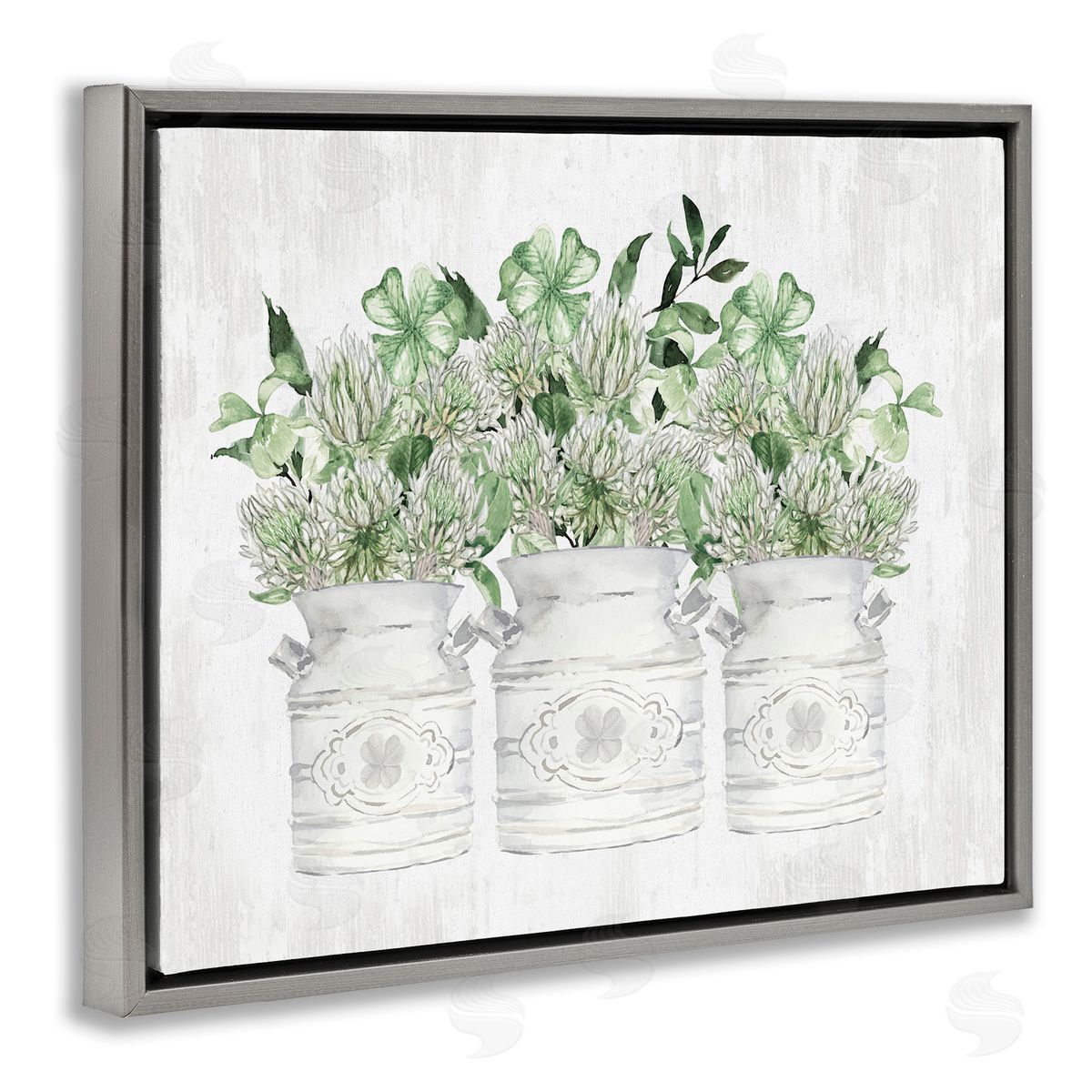 Rustic Shamrock Bouquets Grey Floating Frame Canvas Wall Art, Home Decor by Lettered and Lined