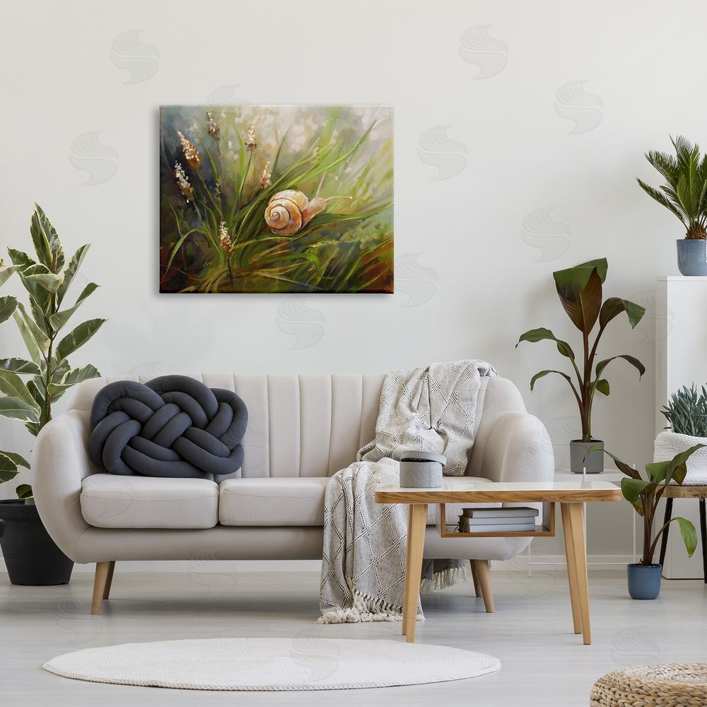 Ziwei Li Snail on Greenery Painting Canvas Wall Art Print in Room