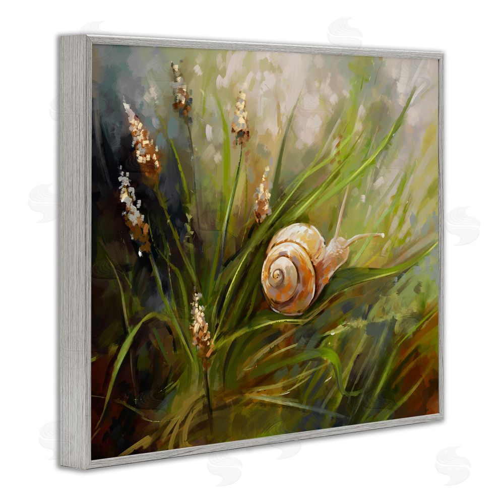 Ziwei Li Snail on Greenery Painting Gray Framed Giclee Wall Art Print