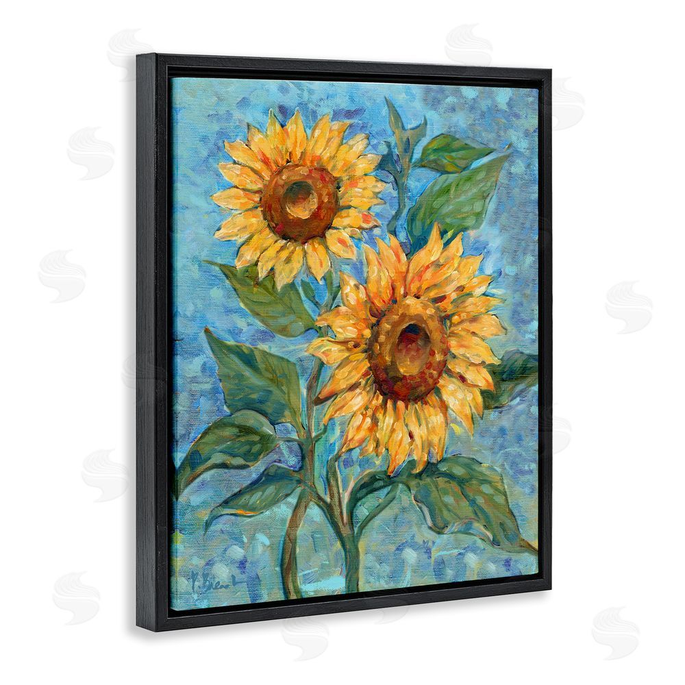 Paul Brent Traditional Sunflowers on Blue Black Floating Frame Canvas Wall Art Print