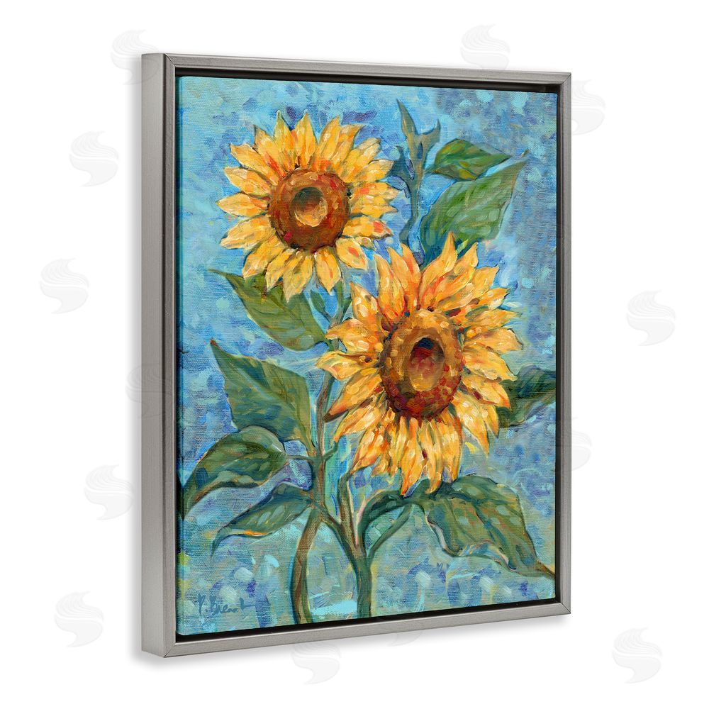 Paul Brent Traditional Sunflowers on Blue Grey Floating Frame Canvas Wall Art Print