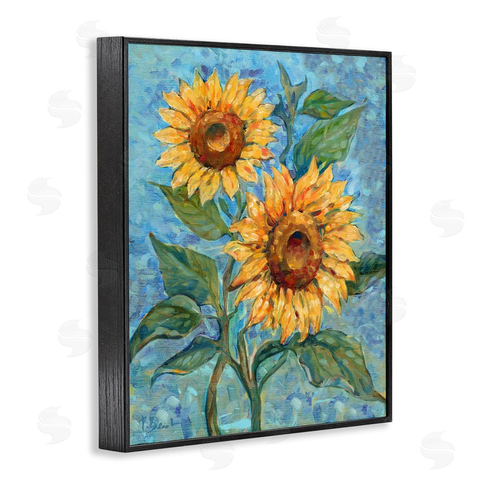 Paul Brent Traditional Sunflowers on Blue Black Framed Giclee Wall Art Print