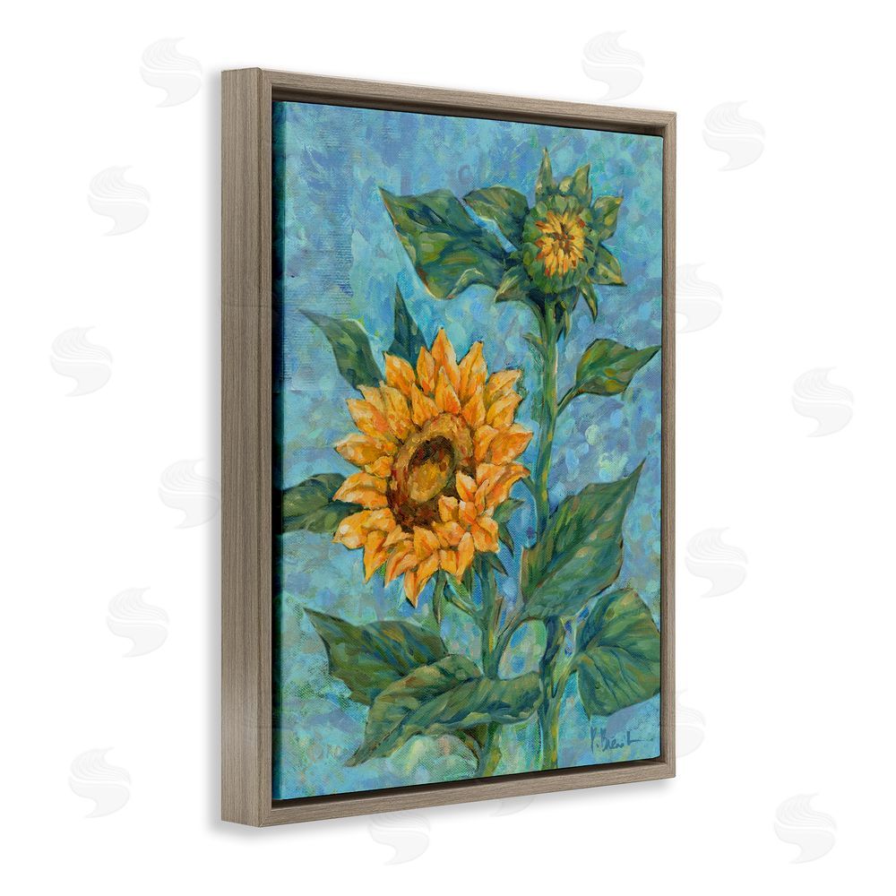 Paul Brent Classic Style Sunflower Buds Brown Floating Frame Canvas Wall Art Print