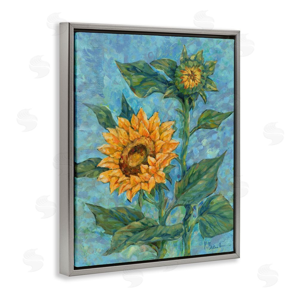 Paul Brent Classic Style Sunflower Buds Grey Floating Frame Canvas Wall Art Print