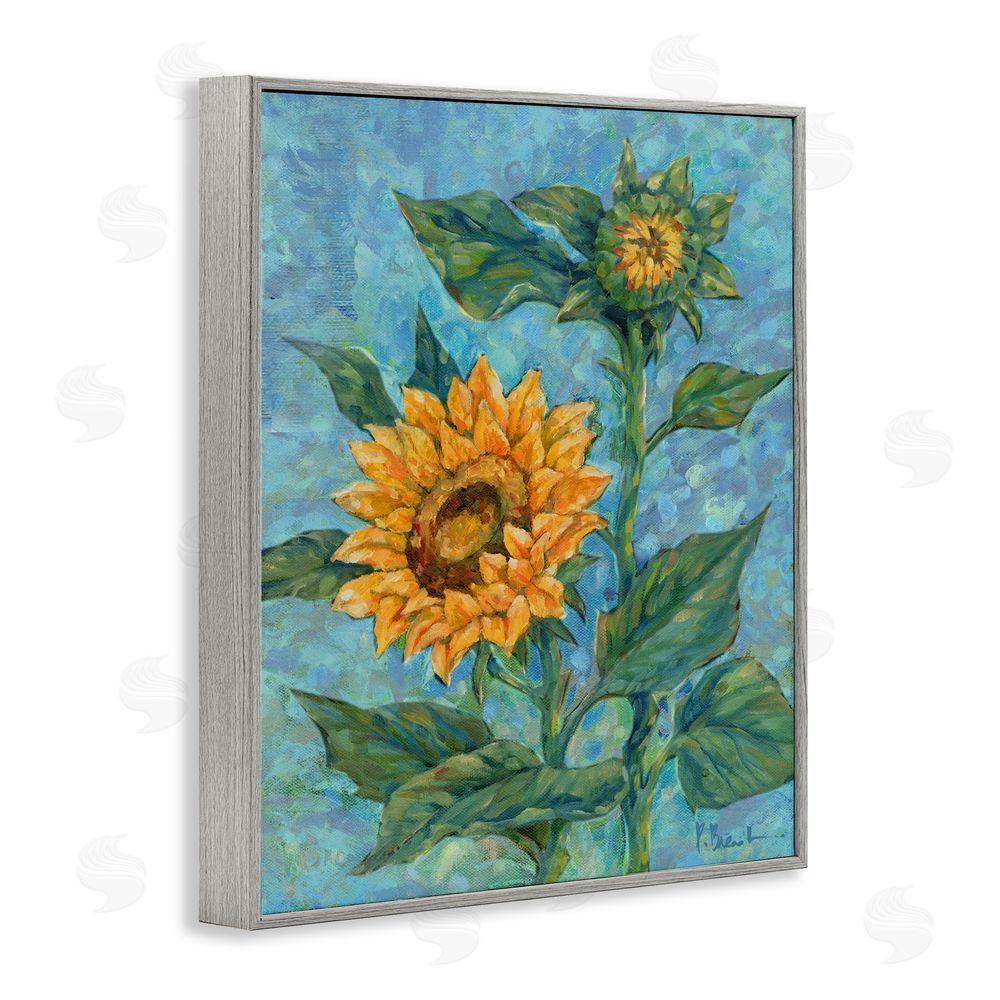 Paul Brent Classic Style Sunflower Buds Gray Framed Giclee Wall Art Print