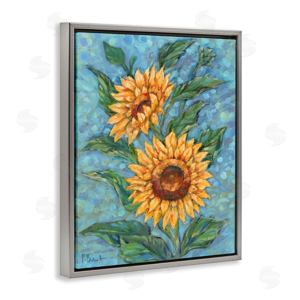Paul Brent Modern Brush Stroke Florals Grey Floating Frame Canvas Wall Art Print