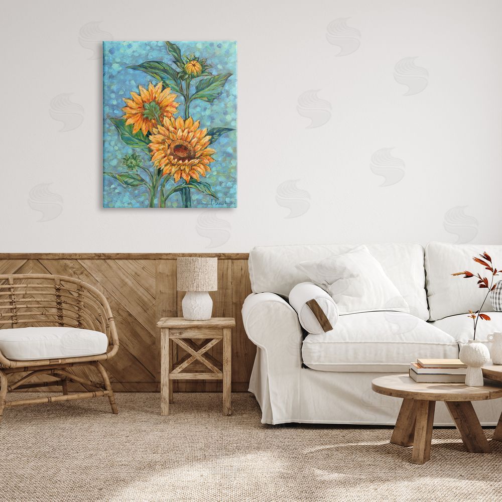 Paul Brent Budding Sunflowers on Blue Canvas Wall Art Print in Room