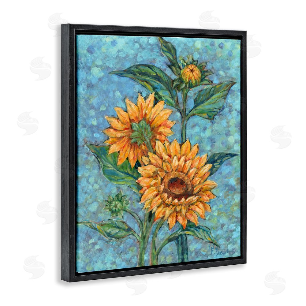 Paul Brent Budding Sunflowers on Blue Black Floating Frame Canvas Wall Art Print