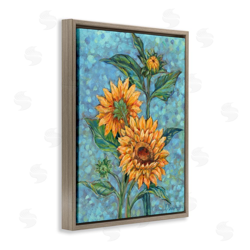 Paul Brent Budding Sunflowers on Blue Brown Floating Frame Canvas Wall Art Print