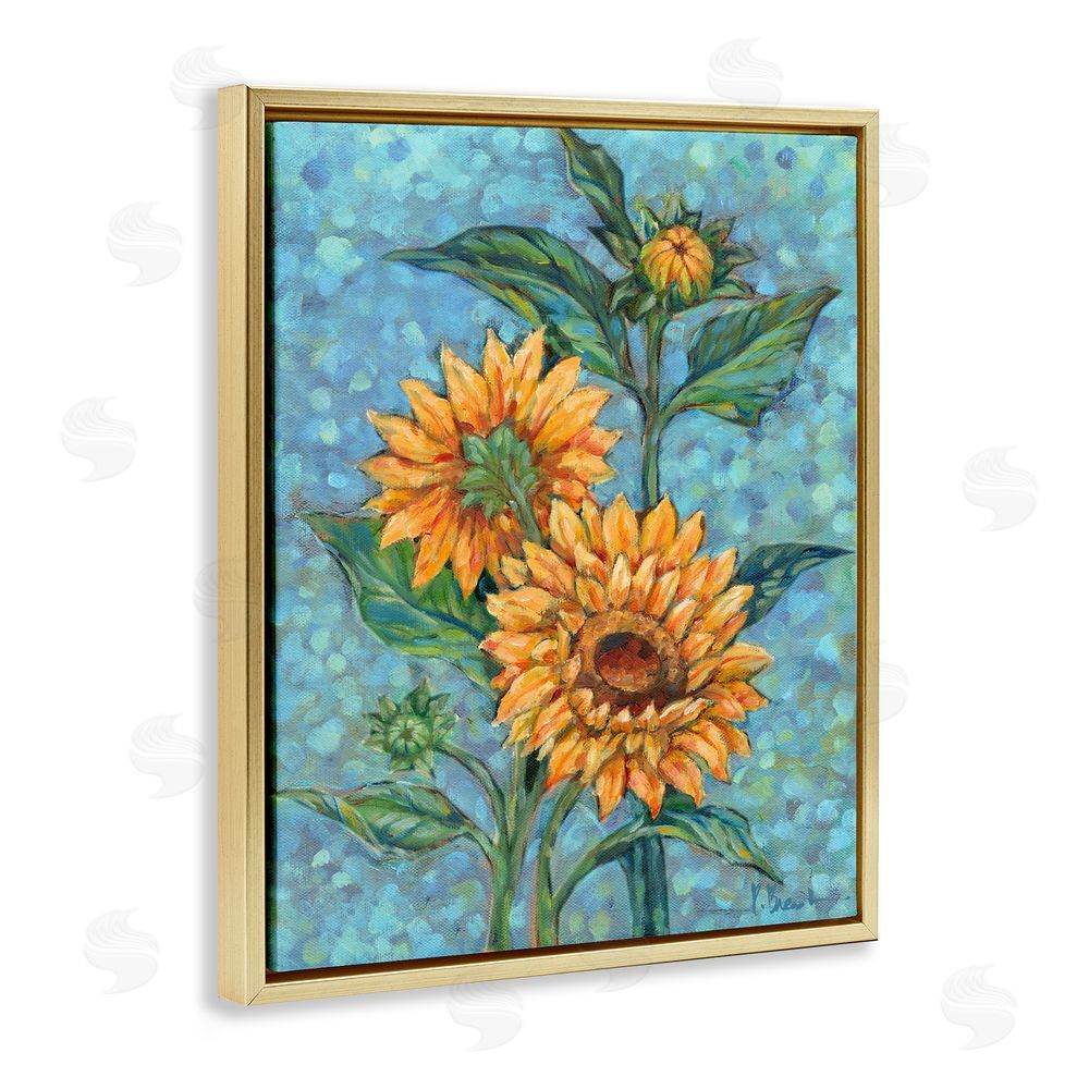 Paul Brent Budding Sunflowers on Blue Gold Floating Frame Canvas Wall Art Print