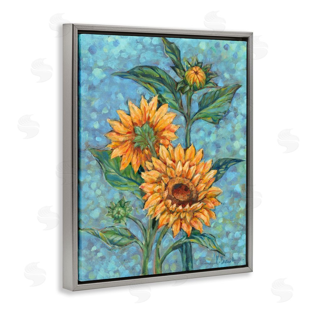 Paul Brent Budding Sunflowers on Blue Grey Floating Frame Canvas Wall Art Print
