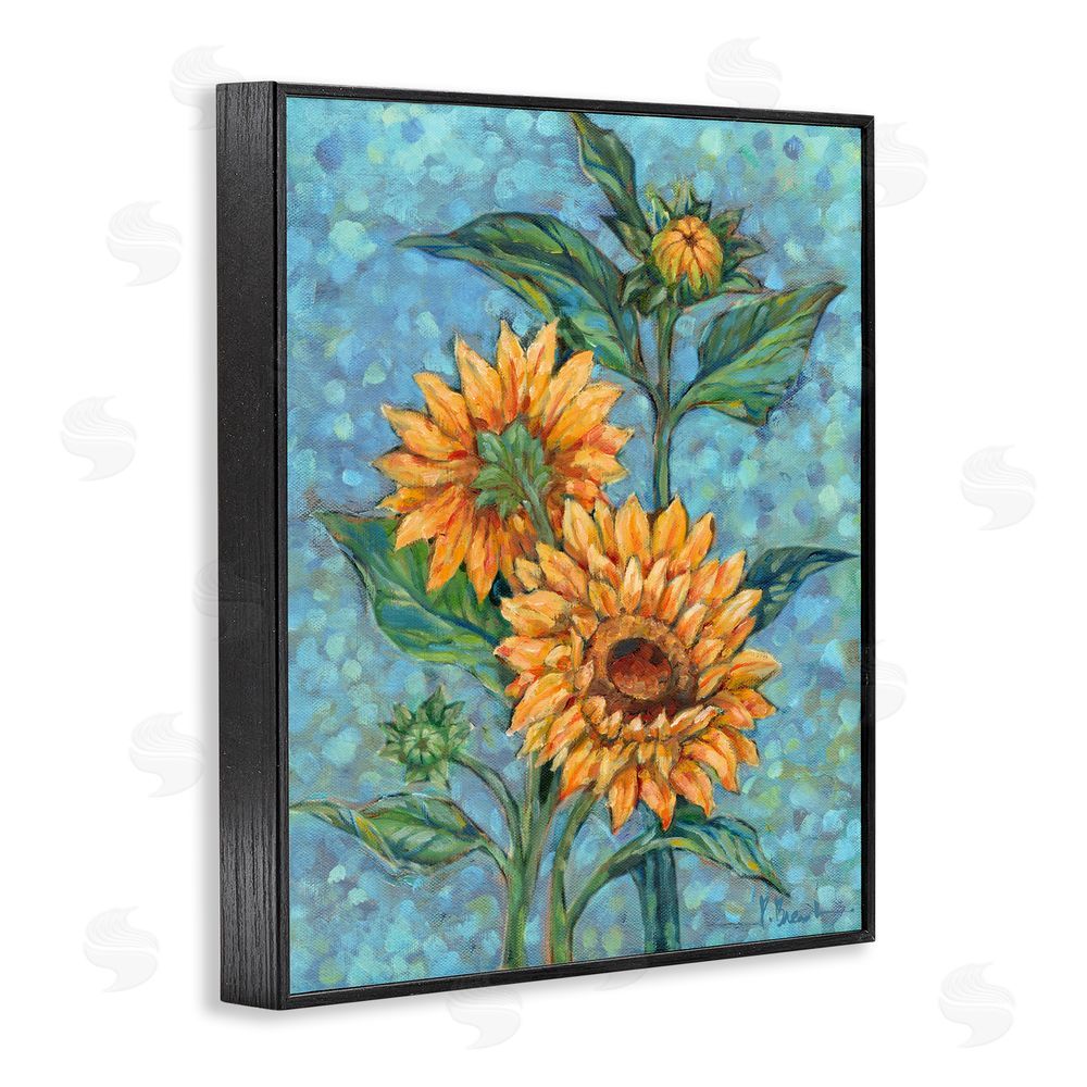 Paul Brent Budding Sunflowers on Blue Black Framed Giclee Wall Art Print