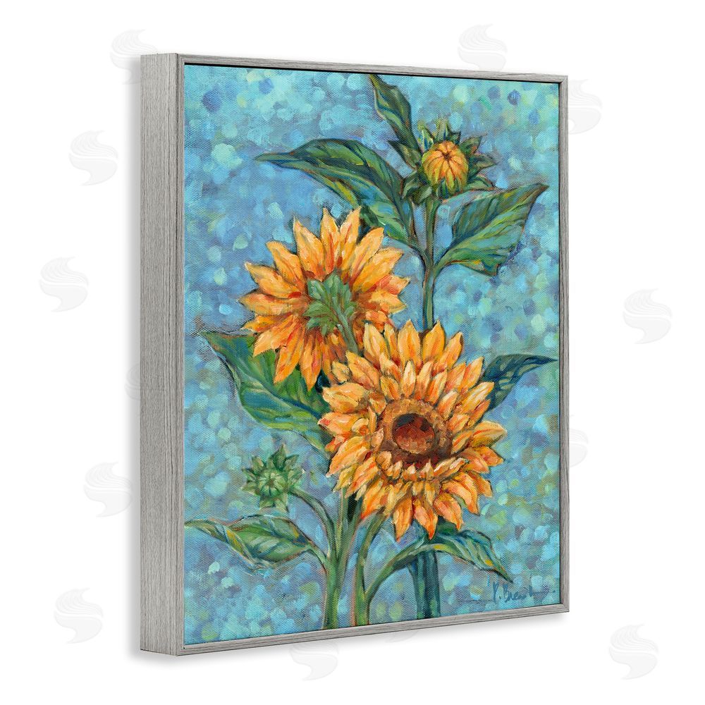 Paul Brent Budding Sunflowers on Blue Gray Framed Giclee Wall Art Print