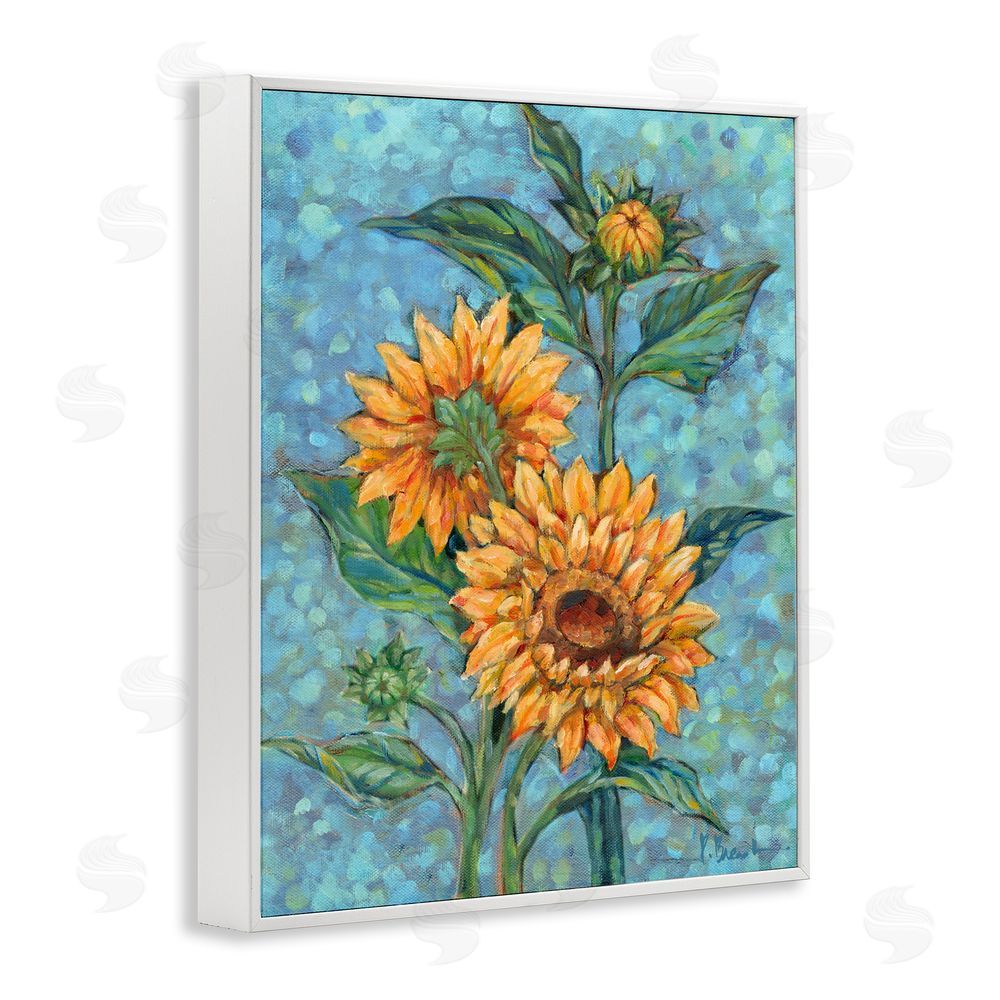 Paul Brent Budding Sunflowers on Blue White Framed Giclee Wall Art Print