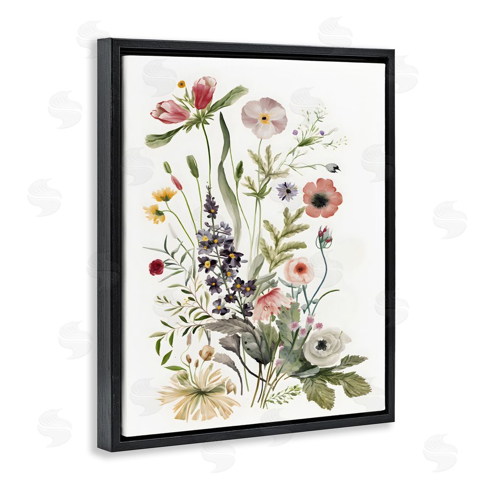 Petal Prints Design Subtle Wildflower Blooms Black Floating Frame Canvas Wall Art Print