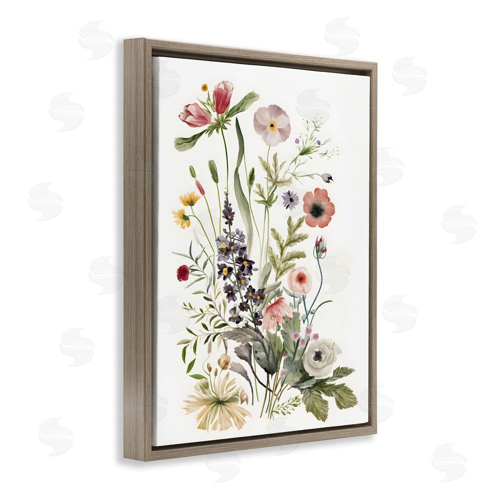 Petal Prints Design Subtle Wildflower Blooms Brown Floating Frame Canvas Wall Art Print