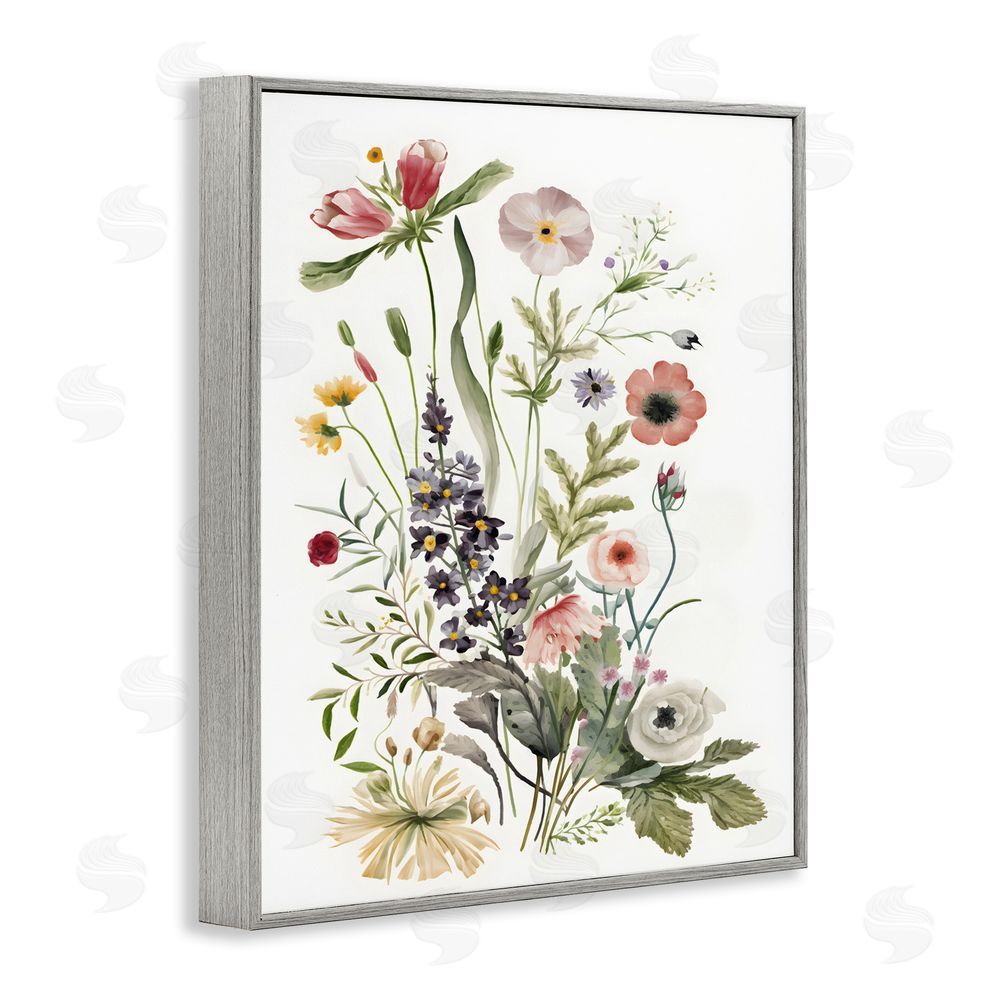 Petal Prints Design Subtle Wildflower Blooms Gray Framed Giclee Wall Art Print
