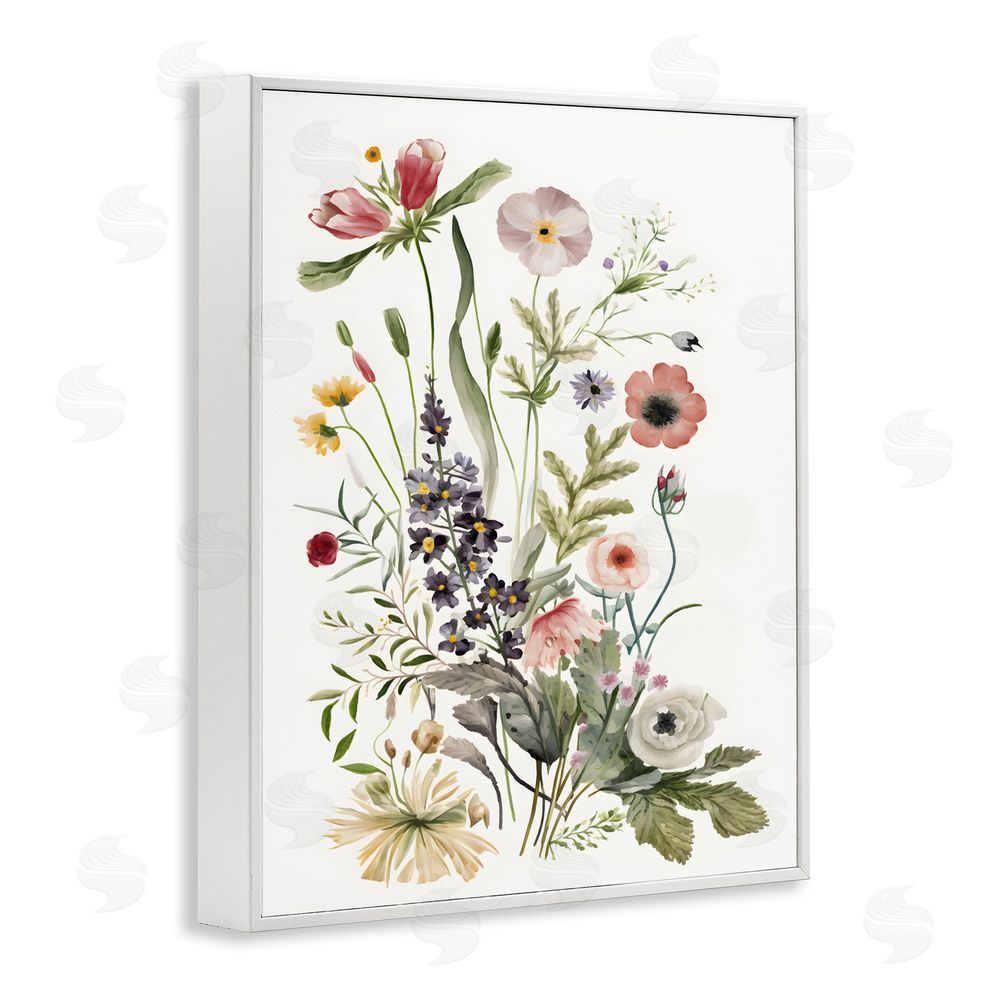 Petal Prints Design Subtle Wildflower Blooms White Framed Giclee Wall Art Print