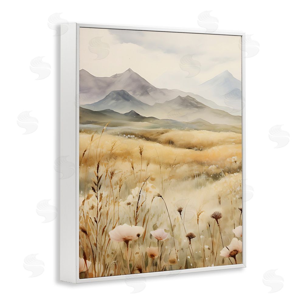 Petal Prints Design Soft Mountainside Meadow White Framed Giclee Wall Art Print