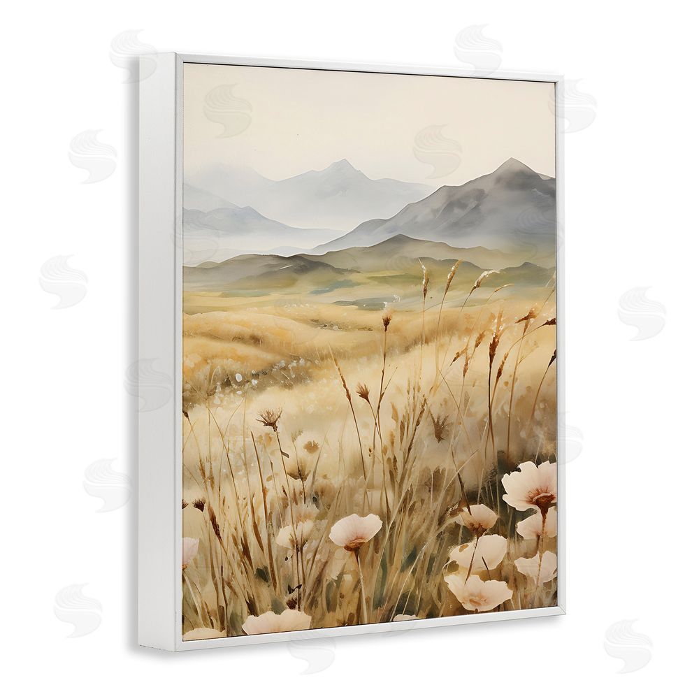 Petal Prints Design Mountain View Meadow White Framed Giclee Wall Art Print