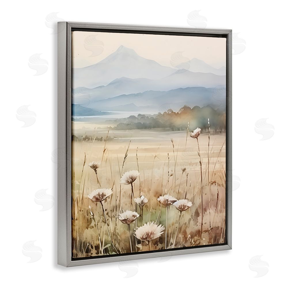 Petal Prints Design Foggy Peaks Landscape Grey Floating Frame Canvas Wall Art Print