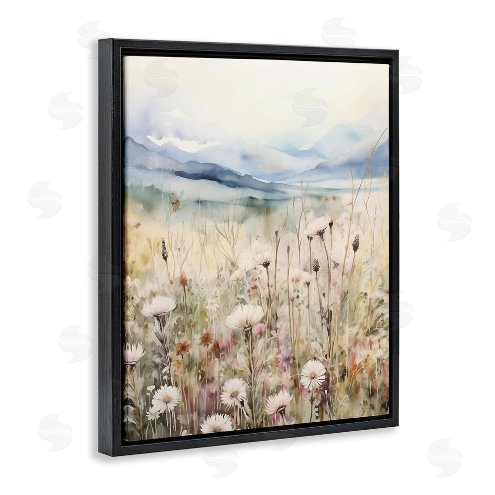 Petal Prints Design Rural Daisy Field Meadow Black Floating Frame Canvas Wall Art Print