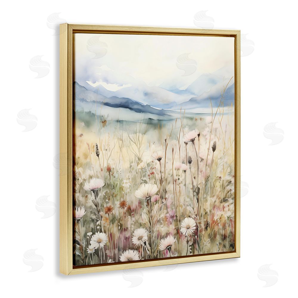 Petal Prints Design Rural Daisy Field Meadow Gold Floating Frame Canvas Wall Art Print