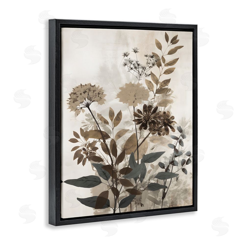 Petal Prints Design Rustic Wild Foliage Black Floating Frame Canvas Wall Art Print