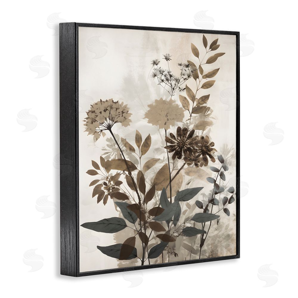Petal Prints Design Rustic Wild Foliage Black Framed Giclee Wall Art Print