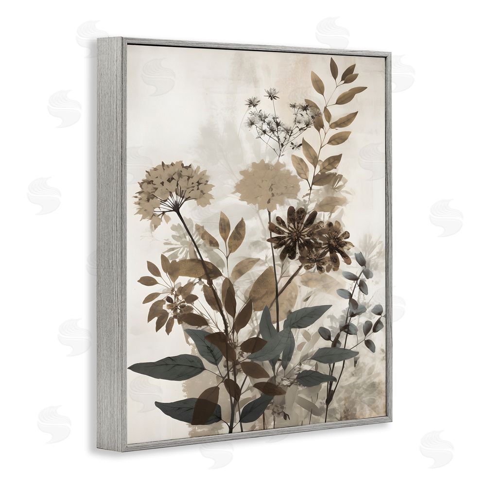Petal Prints Design Rustic Wild Foliage Gray Framed Giclee Wall Art Print