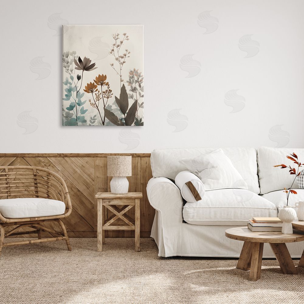 Petal Prints Design Soft Beige Botanicals Canvas Wall Art Print in Room