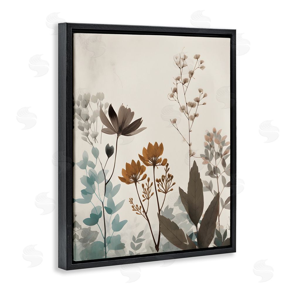 Petal Prints Design Soft Beige Botanicals Black Floating Frame Canvas Wall Art Print