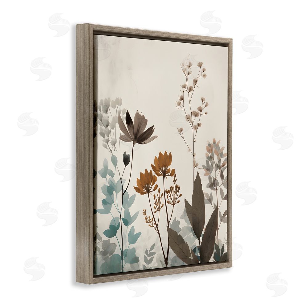 Petal Prints Design Soft Beige Botanicals Brown Floating Frame Canvas Wall Art Print